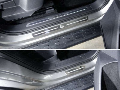 Накладки на пороги внешние шлифованный лист логотип VW 4 шт для Volkswagen Tiguan № VWTIG17-35