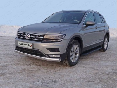Защита передняя овальная длинная для Offroad 75х42 мм для Volkswagen Tiguan № VWTIGOFR17-48