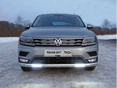 Защита передняя овальная с ДХО для Offroad 75х42 мм для Volkswagen Tiguan № VWTIGOFR17-49