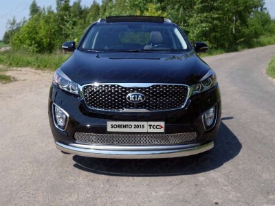 Защита переднего бампера овальная 75-42 мм для Kia Sorento Prime № KIASOR15-01
