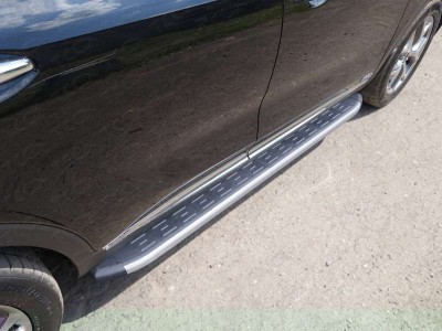 Пороги алюминиевые ТСС с накладкой серые для Kia Sorento Prime № KIASOR15-15GR