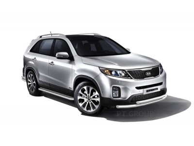 Защита порогов с алюм. площадкой d=51 мм (НПС) для Kia Sorento 2014-2020 №06020207
