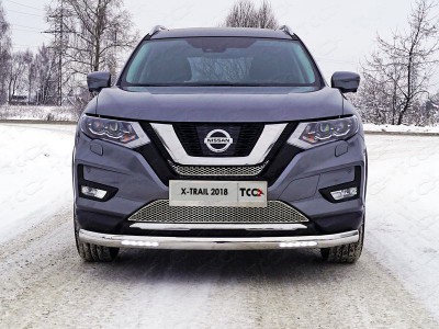 Защита передняя овальная с ДХО 75х42 мм для Nissan X-Trail T32 № NISXTR18-20
