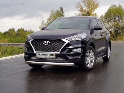 Защита передняя овальная 75х42 мм для Hyundai Tucson № HYUNTUC18-16