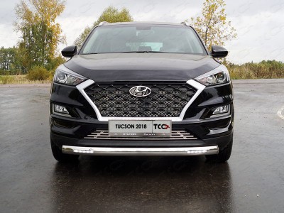 Защита передняя овальная с ДХО 75х42 мм для Hyundai Tucson № HYUNTUC18-17