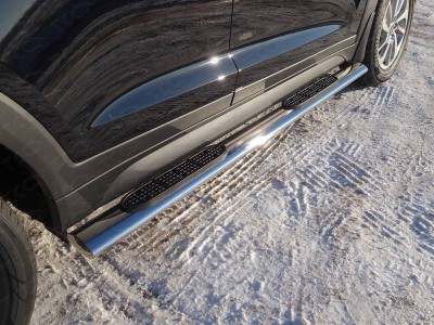 Пороги овальные с накладкой 120х60 мм для Hyundai Tucson № HYUNTUC18-22