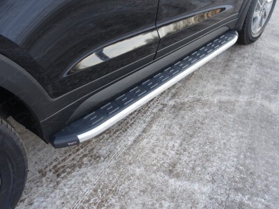 Пороги алюминиевые ТСС с накладкой для Hyundai Tucson № HYUNTUC18-32AL