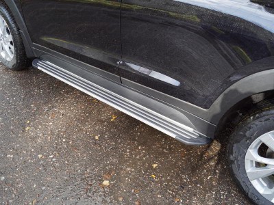 Пороги алюминиевые Slim Line Silver для Hyundai Tucson № HYUNTUC18-33S