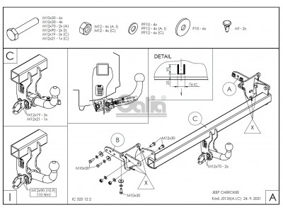 Фаркоп оцинкованный для Jeep Cherokee KL 2014-2018 условно-съемное крепление шара №J013A