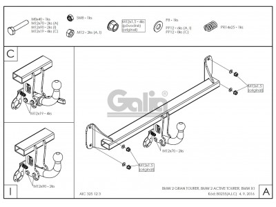 ТСУ Фаркоп оцинкованный Galia шар C съемный для BMW X1 F48/BMW 2 Active Tourer № B023C