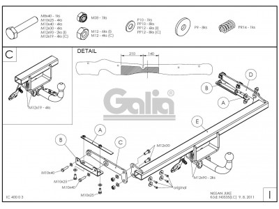 ТСУ Фаркоп оцинкованный Galia шар C съемный для Nissan Juke № N053C