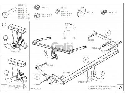 ТСУ Фаркоп оцинкованный Galia шар C съемный для Renault Megane/Scenic 3 № R087C