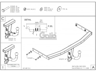 ТСУ Фаркоп оцинкованный Galia шар A для Seat Altea/Leon № S074A