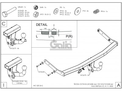 ТСУ Фаркоп оцинкованный Galia шар A для Volkswagen Golf 4/Skoda Octavia № S087A