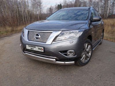Защита передняя овальная двойная 75-75 мм для Nissan Pathfinder № NISPAT14-03