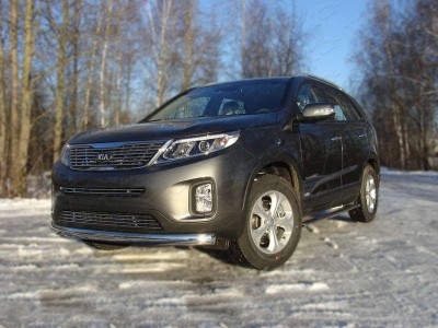 Защита переднего бампера овальная 75-42 мм для Kia Sorento № KIASOR12-01