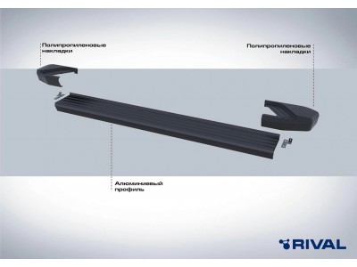 Пороги на автомобиль "Black"  Rival для Jetour X70 Plus, 2023-н.в., 180 см, 2 шт., алюминий