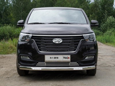Защита передняя овальная с ДХО 75х42 мм для Hyundai H-1 Starex № HYUNH118-18