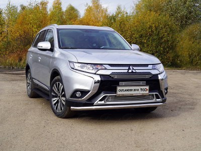 Защита переднего бампера длинная 60 мм для Mitsubishi Outlander 2019-2021