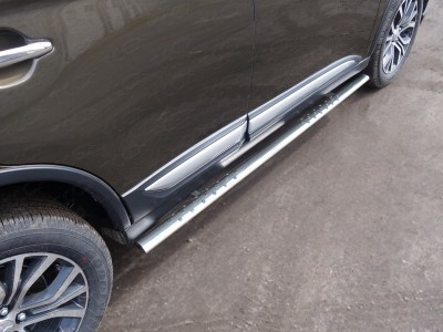 Пороги овальные с проступью 75х42 мм для Mitsubishi Outlander № MITOUT18-21