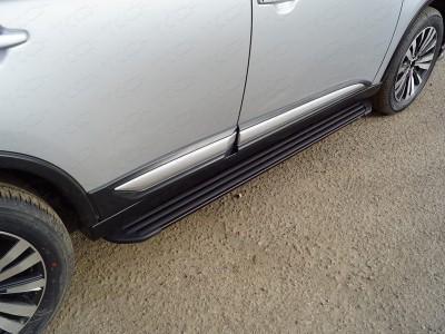 Пороги алюминиевые Slim Line Black для Mitsubishi Outlander № MITOUT18-31B