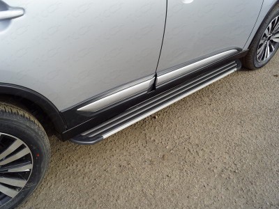 Пороги алюминиевые Slim Line Silver для Mitsubishi Outlander № MITOUT18-31S