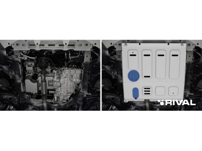 Защита картера + комплект крепежа Rival, Алюминий для Changan Alsvin 2023-н.в., 1.5, АКПП, FWD