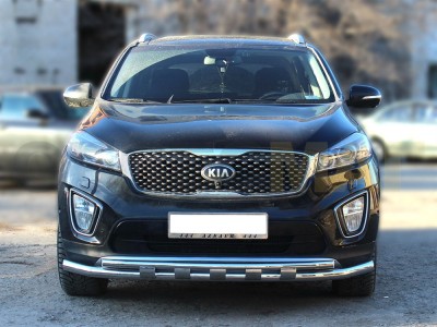 Защита передняя двойная 60-43 мм с накладками для Kia Sorento Prime № KSTP15_1.2
