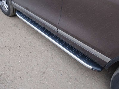 Пороги алюминиевые ТСС с накладкой для Volkswagen Touareg № VWTOUAR10-11AL