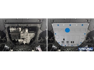 Защита картера и КПП + комплект крепежа Rival, Алюминий GAC GS8 2023-н.в., V-2.0, АКПП, 4WD.