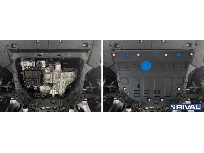 Защита картера и КПП + комплект крепежа Rival, Алюминий GAC GS8 2023-н.в., V-2.0, АКПП, 4WD.