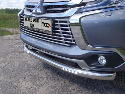 Защита переднего бампера с ДХО 76 мм ТСС для Mitsubishi Pajero Sport 2016-2020