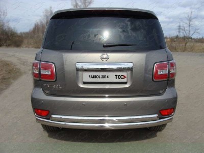 Защита заднего бампера овальная двойная 75х75 мм ТСС для Nissan Patrol 2014-2021