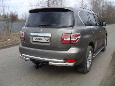 Защита заднего бампера овальная двойная под фаркоп 75х75 мм для Nissan Patrol № NISPATR14-16