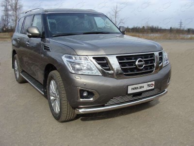 Защита переднего бампера 76 мм ТСС для Nissan Patrol 2014-2021