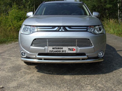Накладка решётки радиатора верхняя 12 мм ТСС для Mitsubishi Outlander 2012-2014