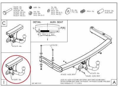 ТСУ Фаркоп оцинкованный Galia шар A для Audi A4/Volkswagen Passat B5/Skoda Superb № A036A