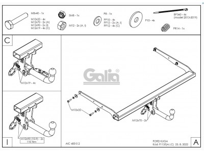 ТСУ Фаркоп оцинкованный Galia шар C съемный для Ford Kuga № F113C