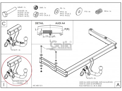 ТСУ Фаркоп оцинкованный Galia шар A для Audi A4/A4 Allroad/A5 № A047A