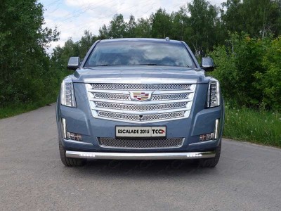 Защита передняя овальная с ДХО 75х42 мм для Cadillac Escalade № CADESC15-04