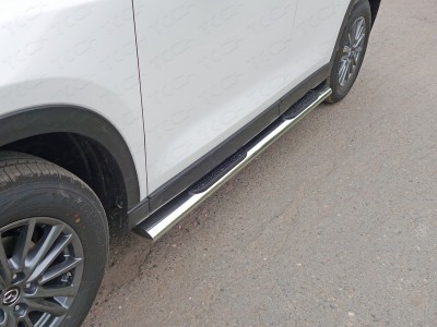 Пороги овальные с накладкой 120х60 мм для Mazda CX-5 № MAZCX517-18