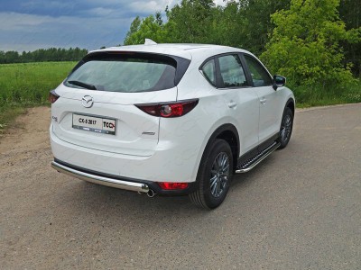 Пороги с площадкой алюминиевый лист 75х42 мм ТСС для Mazda CX-5 2018-2021