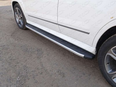 Пороги алюминиевые ТСС с накладкой для Mercedes-Benz GLK № MERGLK220D14-07AL