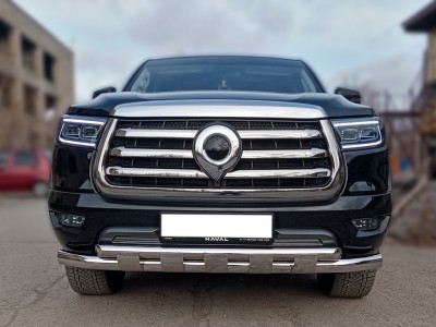 Защита переднего бампера d-76+60 с перемычками для Great Wall Poer 2019-н.в.