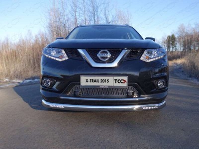 Защита передняя овальная с ДХО 75х42 мм ТСС для Nissan X-Trail 2015-2018