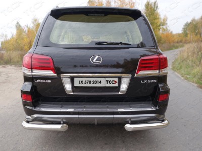 Защита заднего бампера уголки 76 мм ТСС для Lexus LX-570 Sport 2014-2021