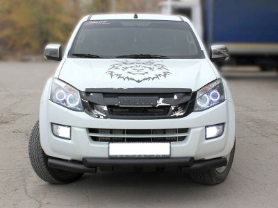 Защита переднего бампера d-76 с доп.накладками (в черном цвете) для Isuzu D-MAX 2012-2018 BLACK_IDM_1