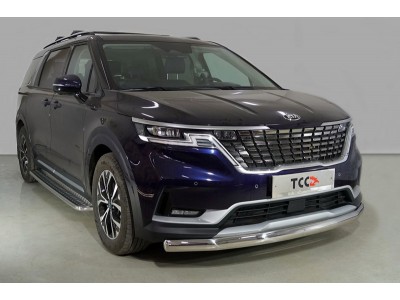 Защита переднего бампера овальная 75х42 мм для Kia Carnival № KIACAR21-19