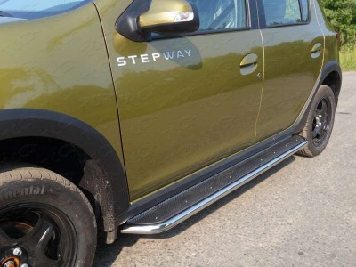 Пороги с площадкой нержавеющий лист 42 мм для Renault Sandero Stepway № RENSANST15-09