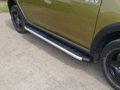 Пороги алюминиевые ТСС с накладкой для Renault Sandero Stepway № RENSANST15-11AL